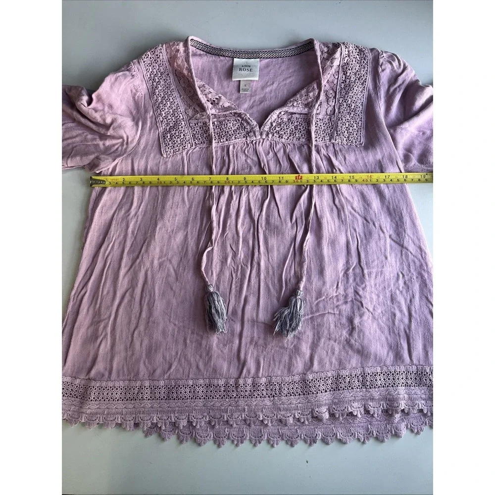 Knox Rose Crinkle Gauze Top Size Small Purple Lilac Lace Tassels Boho Hippie - Picture 8 of 12